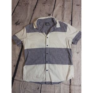 Express Button Up Shirt Mens Medium Blue White Striped Fitted Short Sleeve